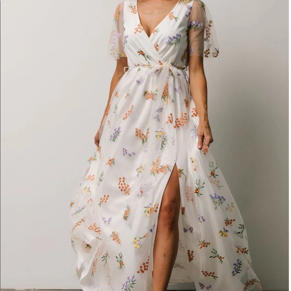 Baltic Born Dresses & Skirts - Baltic Born White Floral Maxi Dress with Orange and Purple Embroidery